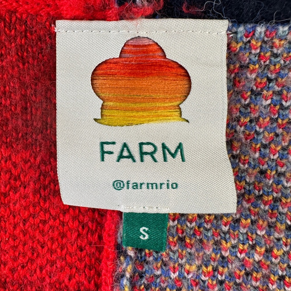 Farm Rio Vintage Forest Cardigan Small Striped Red Blue Sweater Chic Oversized - Picture 8 of 16